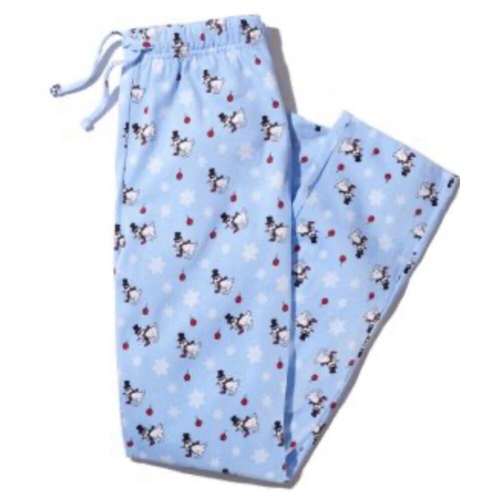 Women J. Crew‎ light blue penguin print flannel pajama pants size M christmas